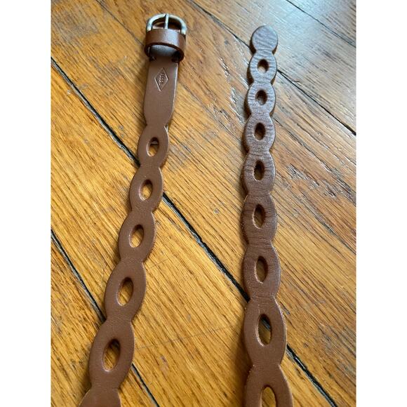 FOSSIL Brown Leather Scallop Cut Out Belt Womens sz L - Picture 4 of 10
